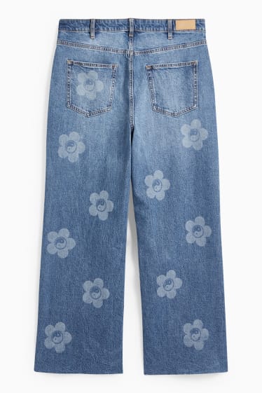 Damen - CLOCKHOUSE - Wide Leg Jeans - High Waist - geblümt - jeansblau