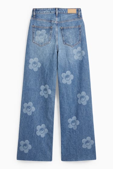 Dona - CLOCKHOUSE - wide leg jeans - high waist - flors - texà blau