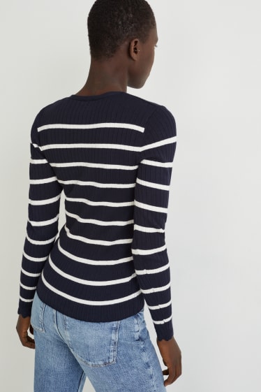 Femmes - Pullover - à rayures - bleu foncé / blanc