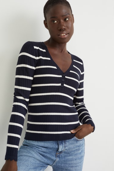 Femmes - Pullover - à rayures - bleu foncé / blanc