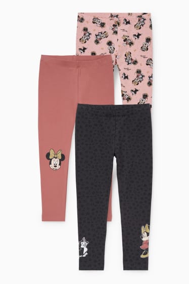 Enfants - Lot de 3 - Minnie Mouse - leggings chauds - gris / rose