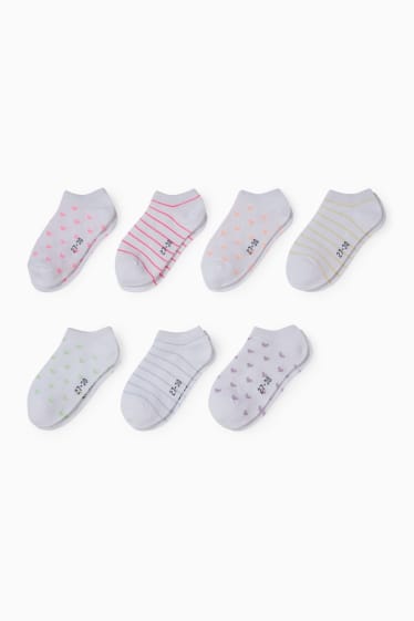 Niños - Pack de 7 - corazones - calcetines tobilleros con dibujo - blanco