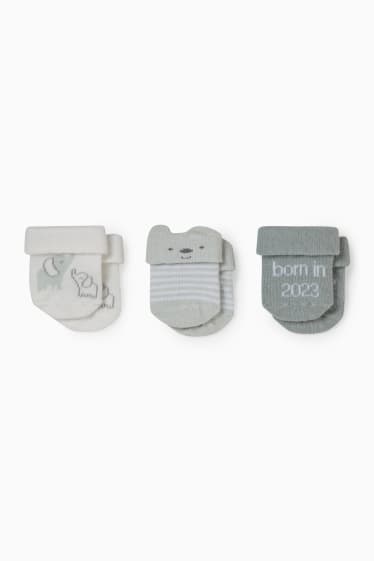 Baby Buben - Multipack 3er - Tiere - Erstlings-Socken mit Motiv - weiß / grün