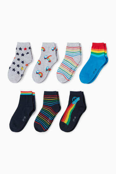 Enfants - Lot de 7 paires - arc-en-ciel - chaussettes à motif - bleu foncé