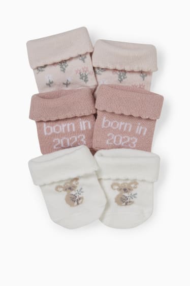 Bebés - Pack de 3 - koala - calcetines con dibujo para recién nacido - blanco / rosa