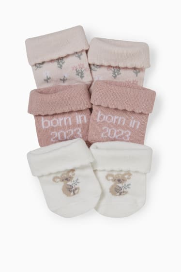 Baby Mädchen - Multipack 3er - Koala - Baby-Socken mit Motiv - weiß / rosa