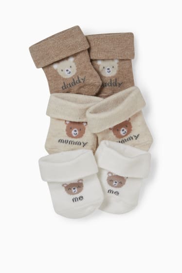 Bébés - Lot de 3 paires - oursons - chaussettes pour nouveau-né à motif - blanc