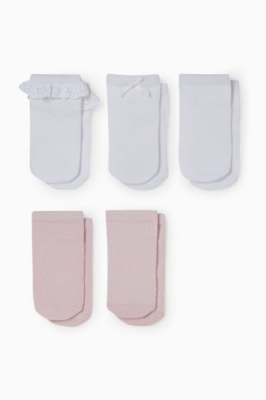 Bebés - Pack de 5 - calcetines tobilleros para bebé - blanco / rosa
