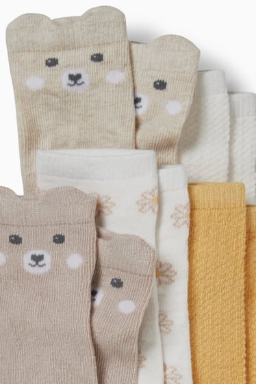 Babies - Multipack of 5 - teddy bear - baby socks with motif - white / beige