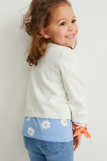Kinder Mädchen - Set - Strickjacke, Kurzarmshirt und Scrunchie - 3 teilig - weiss