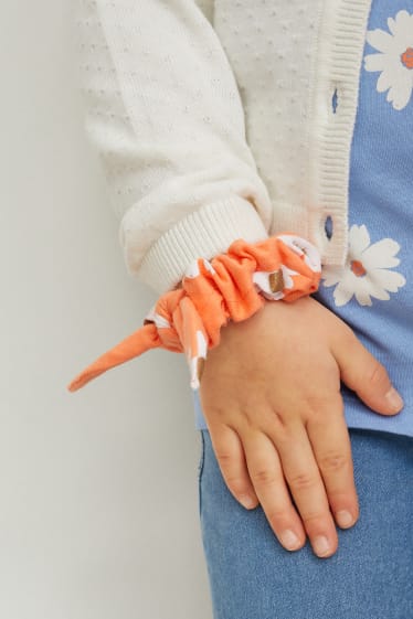 Kinder Mädchen - Set - Strickjacke, Kurzarmshirt und Scrunchie - 3 teilig - weiss