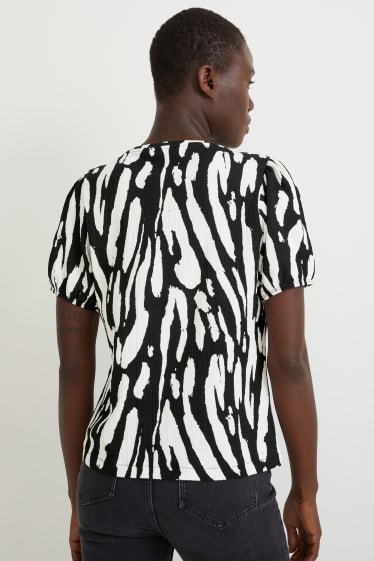 Dames - T-shirt - met patroon - zwart / wit