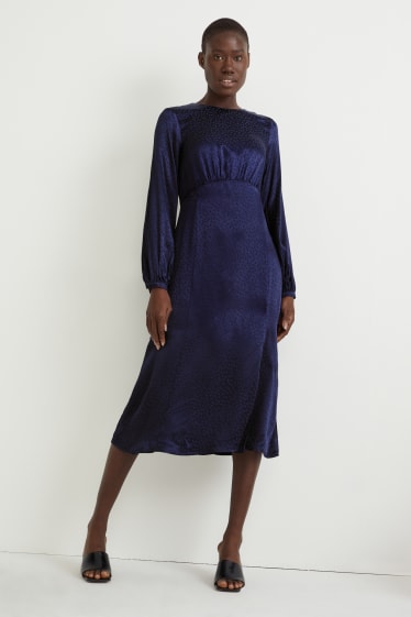 Dames - Empire-jurk - met stippen - donkerblauw