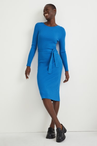 Women - Knitted dress - blue