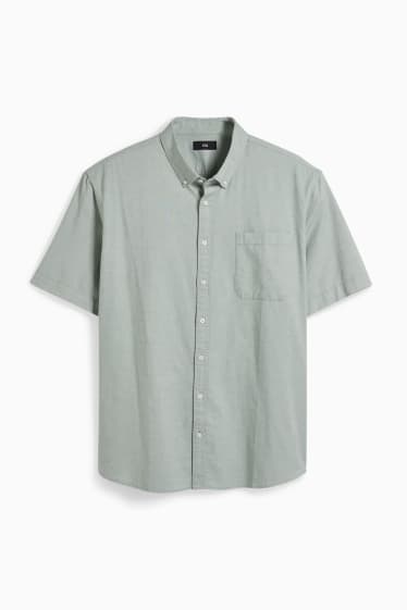 Mężczyźni - Koszula typu oxford - regular fit - przypinany kołnierzyk - zielony-melanż