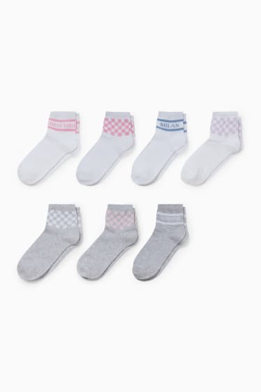 Children - Multipack of 7 - check and cities - socks with motif - white