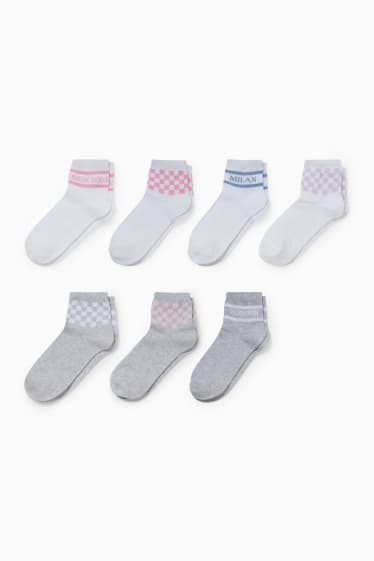 Enfants - Lot de 7 paires - carreaux et villes - chaussettes à motif - blanc