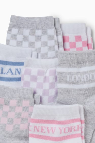 Enfants - Lot de 7 paires - carreaux et villes - chaussettes à motif - blanc