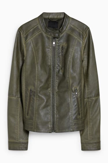 Damen - Bikerjacke - Lederimitat - grün