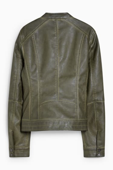 Dámské - Motorkářská bunda - imitace kůže - zelená