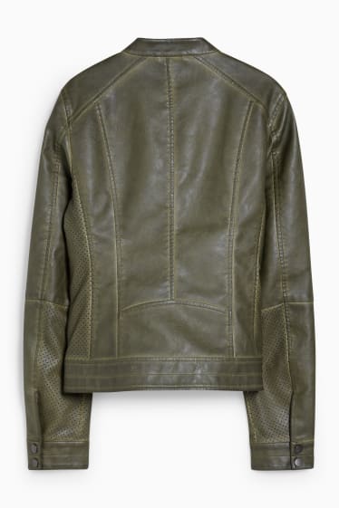 Damen - Bikerjacke - Lederimitat - grün
