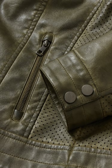 Damen - Bikerjacke - Lederimitat - grün