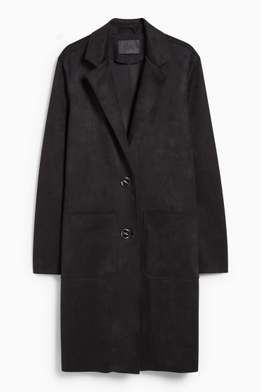 Damen - Mantel - Velourslederimitat - schwarz