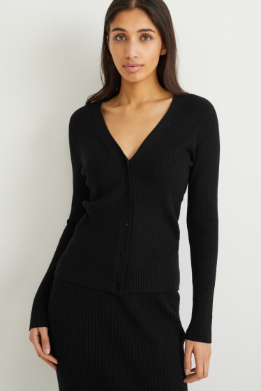 Femei - Cardigan tricotat basic - negru