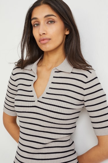 Women - Jumper - striped - beige