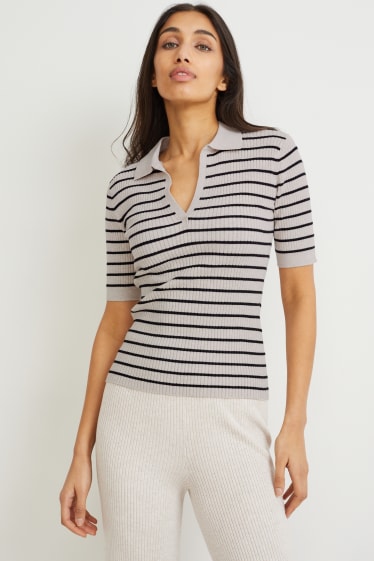 Women - Jumper - striped - beige