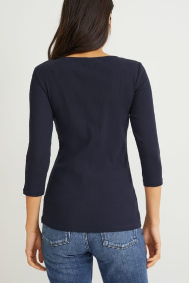 Femei - Tricou cu mânecă lungă basic - albastru închis