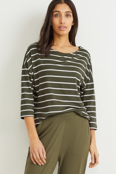 Donna - Maglia a maniche lunghe - a righe - verde scuro