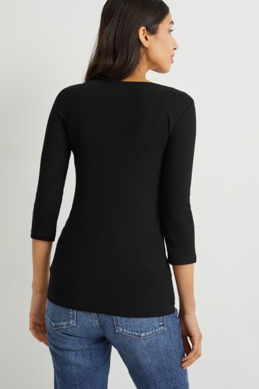 Femei - Tricou cu mânecă lungă basic - negru