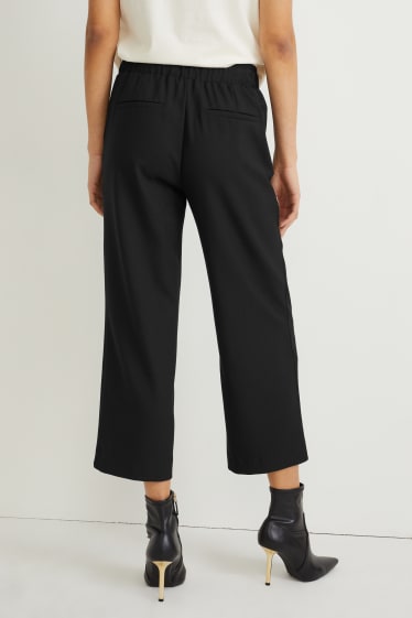 Damen - Stoffhose - Mid Waist - Wide Leg - schwarz