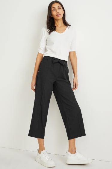 Femmes - Pantalon en toile - mid waist - wide leg - à rayures - bleu foncé