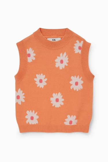 Enfants - Pull sans manches - à fleurs - orange