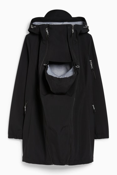 Damen - Umstands-Funktionsjacke mit Kapuze und Baby-Einsatz - schwarz