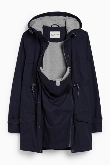 Donna - Parka premaman con cappuccio e inserto porta-bebè - blu scuro