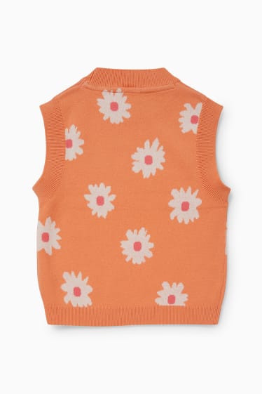 Copii - Vestă pulover - cu flori - portocaliu