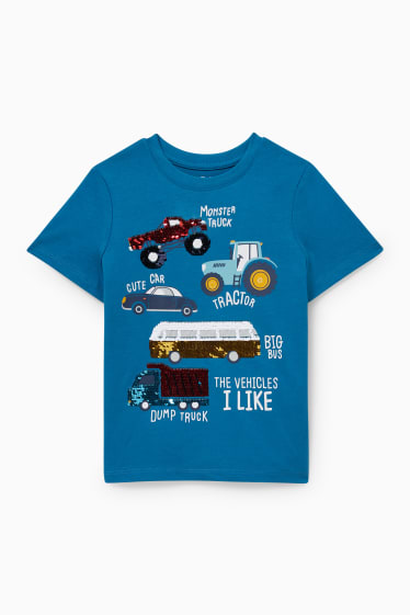 Kinder - Auto - Kurzarmshirt - Glanz-Effekt - blau