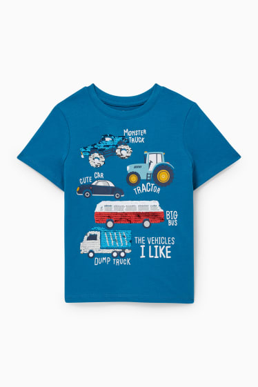 Kinder - Auto - Kurzarmshirt - Glanz-Effekt - blau