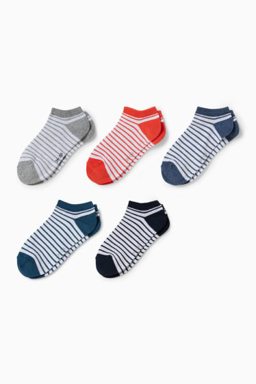 Kinder Buben - Multipack 5er - Sneakersocken - gestreift - weiß