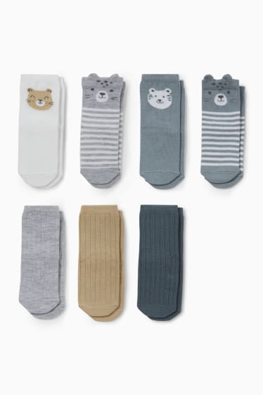 Babys - Multipack 7er - Bärchen - Baby-Socken mit Motiv - grau