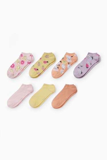 Bambine - Confezione da 7 - frutti - calzini corti con motivi - viola chiaro