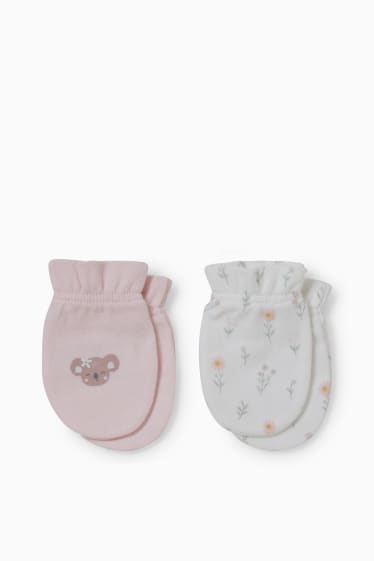 Bébés - Lot de 2 paires - moufles antigrattements - rose clair