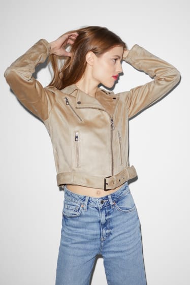 Damen - CLOCKHOUSE - Bikerjacke - Velourslederimitat - beige