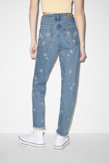 Women - CLOCKHOUSE - slim jeans - high waist - floral - denim-light blue