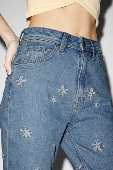 Dames - CLOCKHOUSE - slim jeans - high waist - gebloemd - jeanslichtblauw