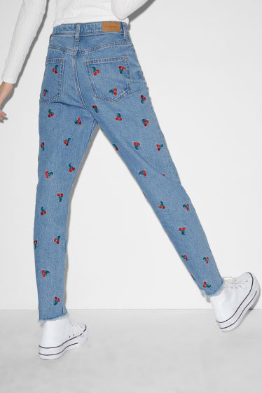Women - CLOCKHOUSE - slim jeans - high waist - patterned - blue denim