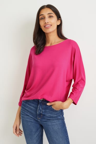 Mujer - Camiseta de manga larga básica - fucsia